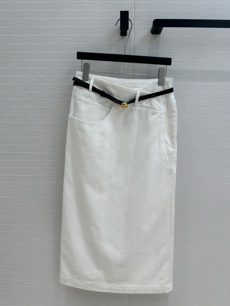 Loewe Asymmetrical Waist Denim Midi Skirt White