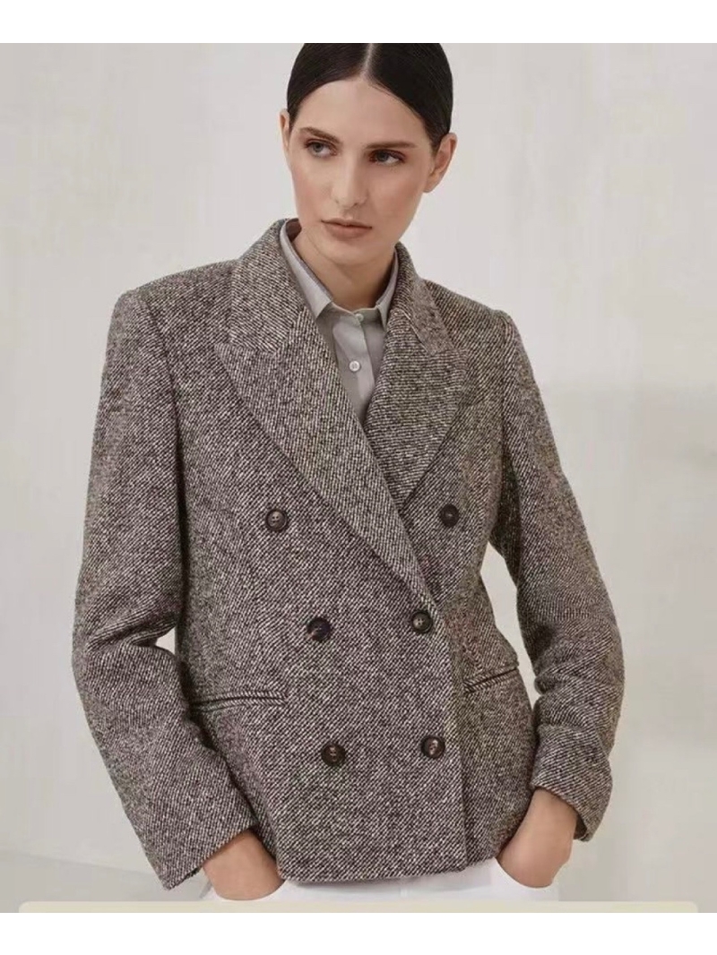 Brunello Cucinelli Exclusive Luxe Wool Twill Blazer - Short Double-Breasted Jacket