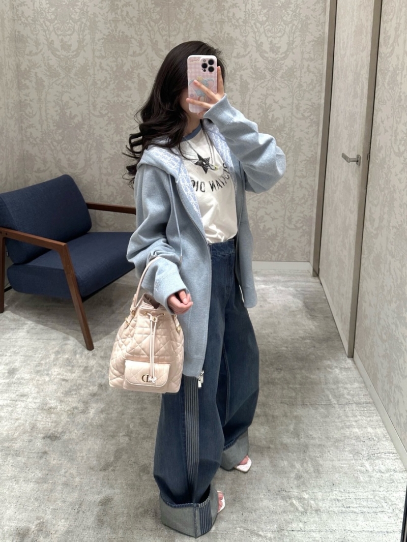 Dior MissDior Exclusive Baby Blue Logo Zip Cashmere Hooded Coat