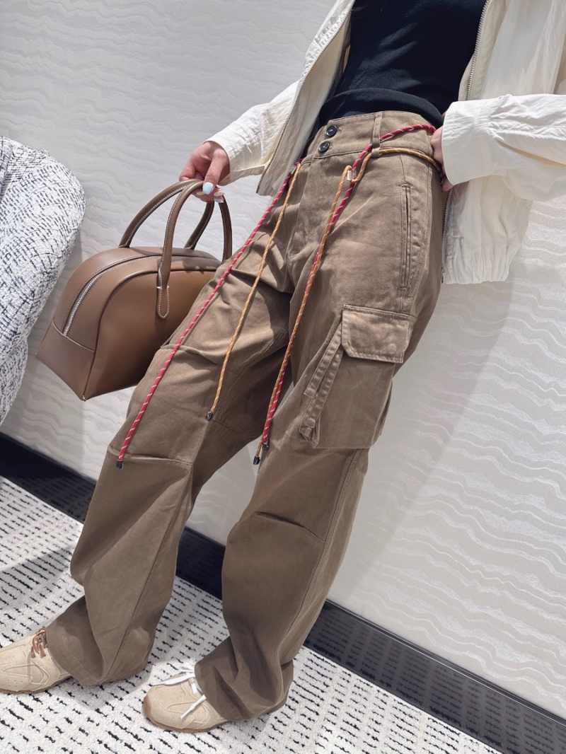 Miu Miu Cargo Pocket Straight-Leg Pants with Detachable Woven Belt Khaki