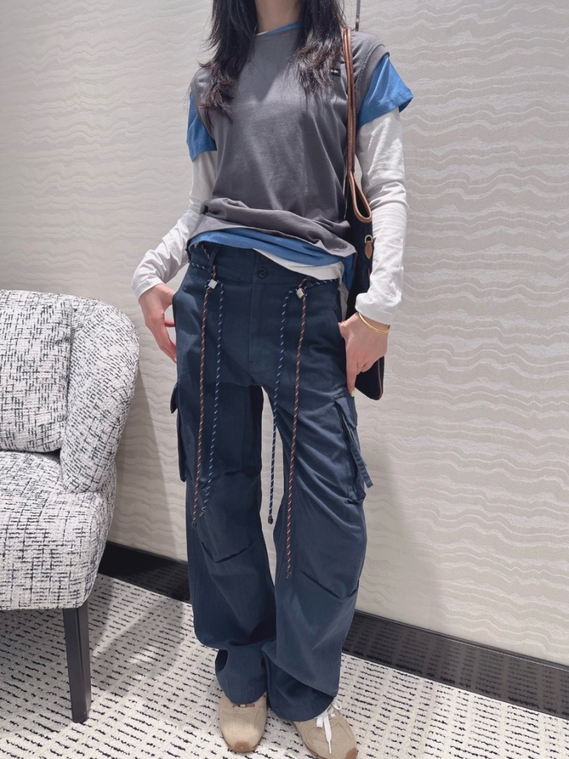 Miu Miu Cargo Pocket Straight-Leg Pants with Detachable Woven Belt Navy