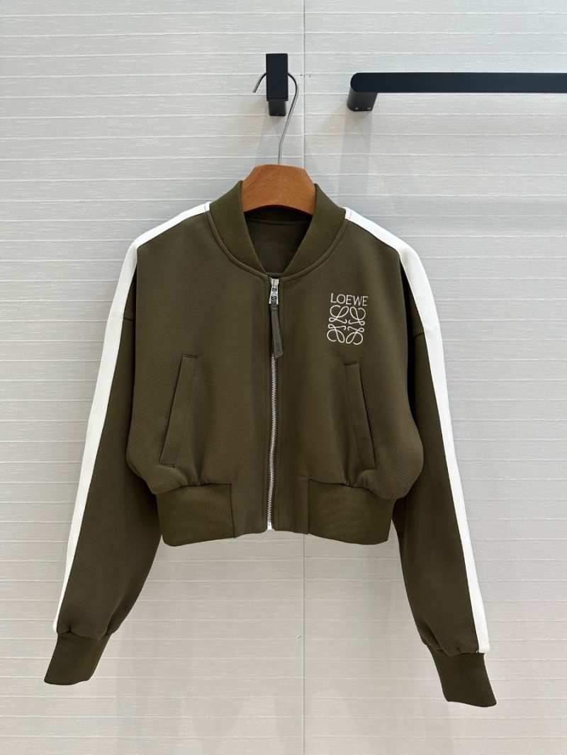 Loewe Logo Embroidered Baseball Cropped Jacket Olive
