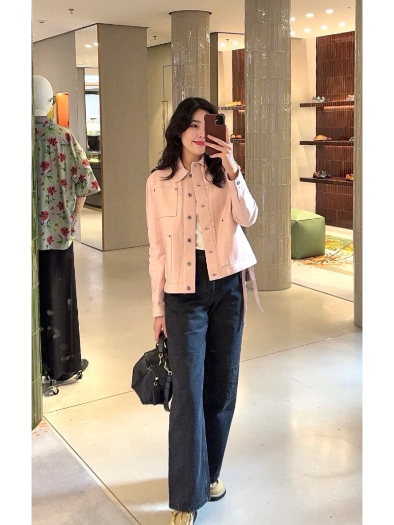 Loewe Vintage-Inspired Two-Tone Light Pink Denim Workwear Jacket