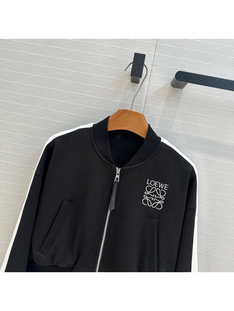Loewe Logo Embroidered Baseball Cropped Jacket black