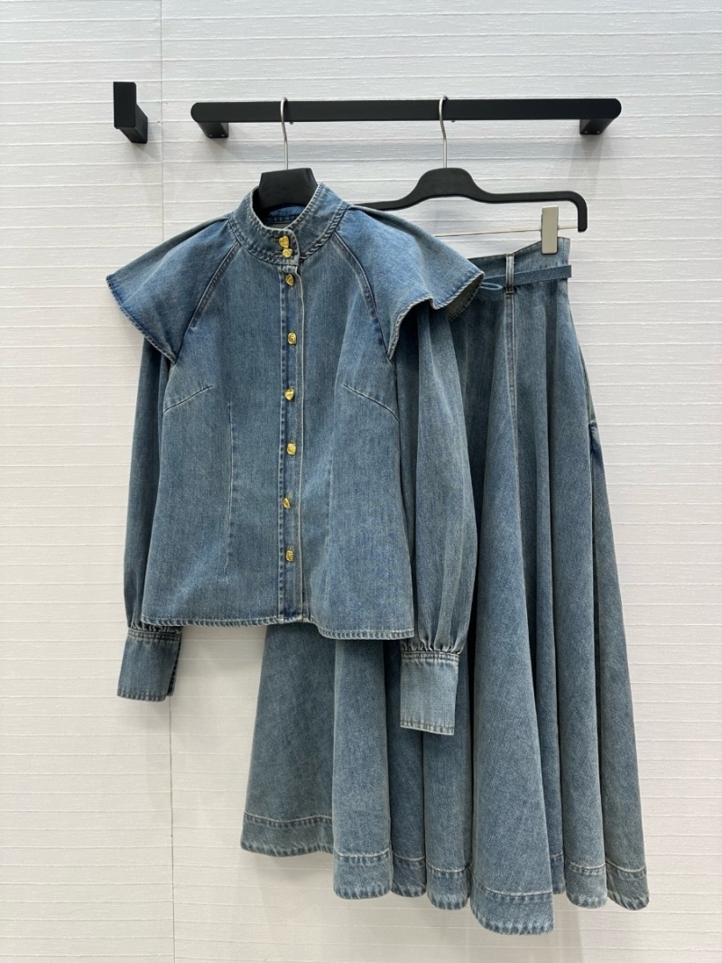 Zimmermann Early Autumn Exclusive: Youthful Asymmetric Gold Button Denim Shirt with Peplum, Lantern Sleeves & Cinched Waist