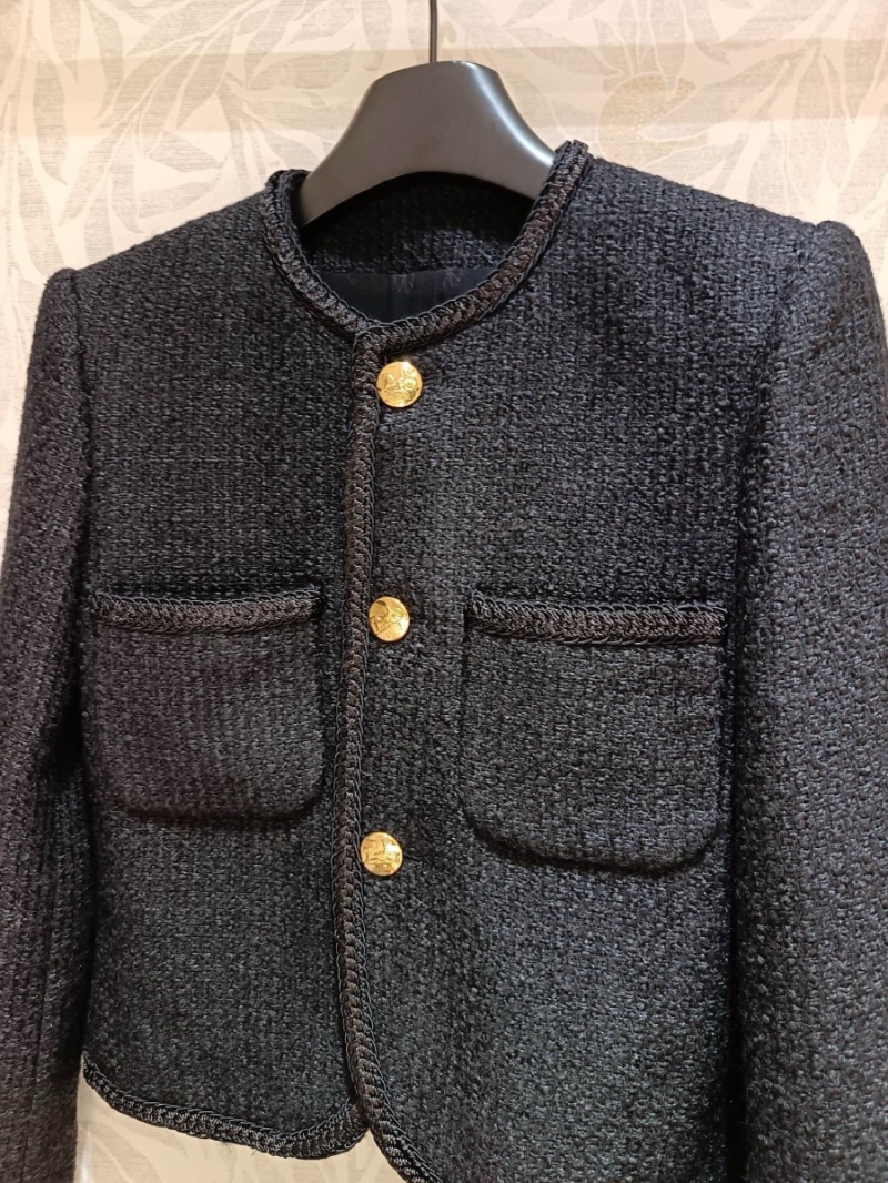 Celine Classic Black Tweed Mohair Wool Jacket with Gold Buttons