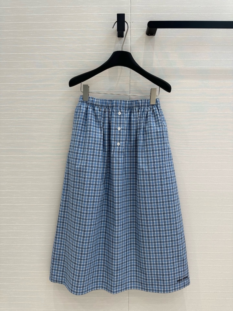 Miu Miu Blue Checkered Midi Skirt