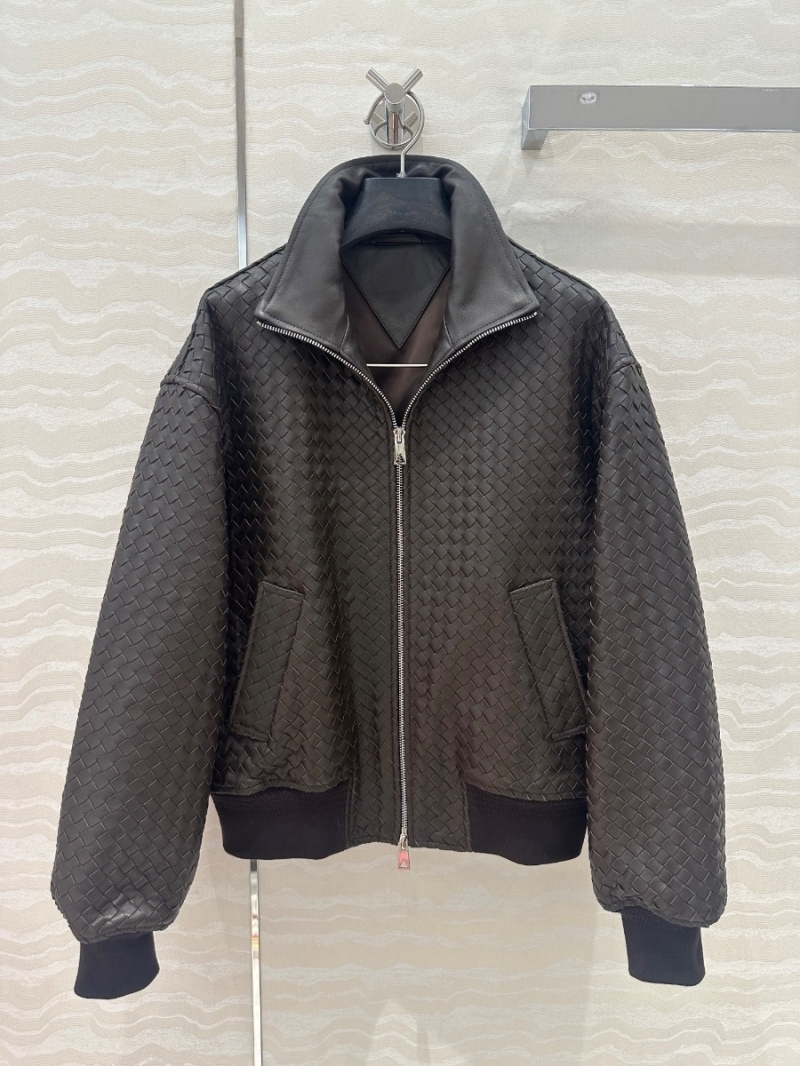 Bottega Veneta Exquisite Intrecciato Leather Baseball Jacket - Vintage Modern Luxury