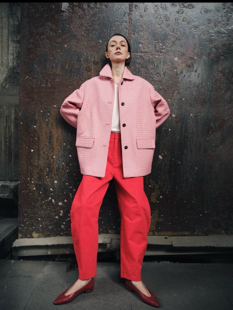 Bottega Veneta Woven Vintage Modern Pink Leather Jacket - Luxe 100% Lambskin