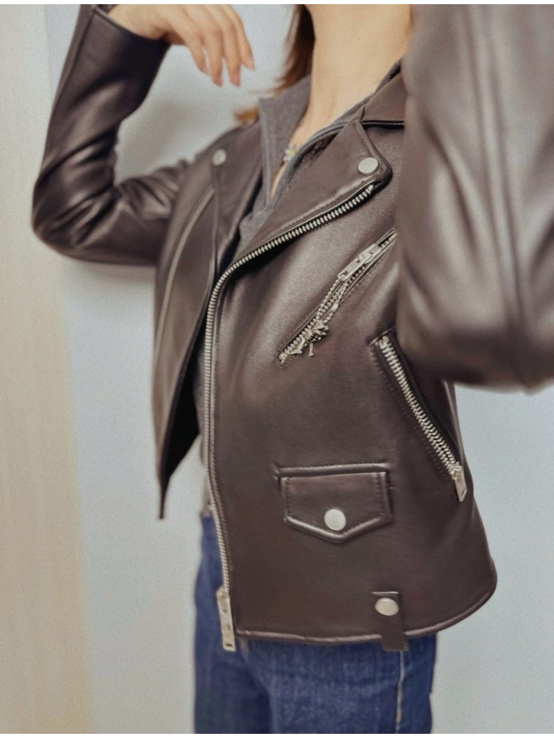 Coach Unisex Coch Dinosaur Pendant Biker Jacket in Luxe Deep Brown – 100% Premium New Zealand Lambskin