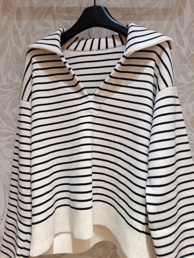 Celine 24FW Nautical V-Neck Chic Striped Sweater