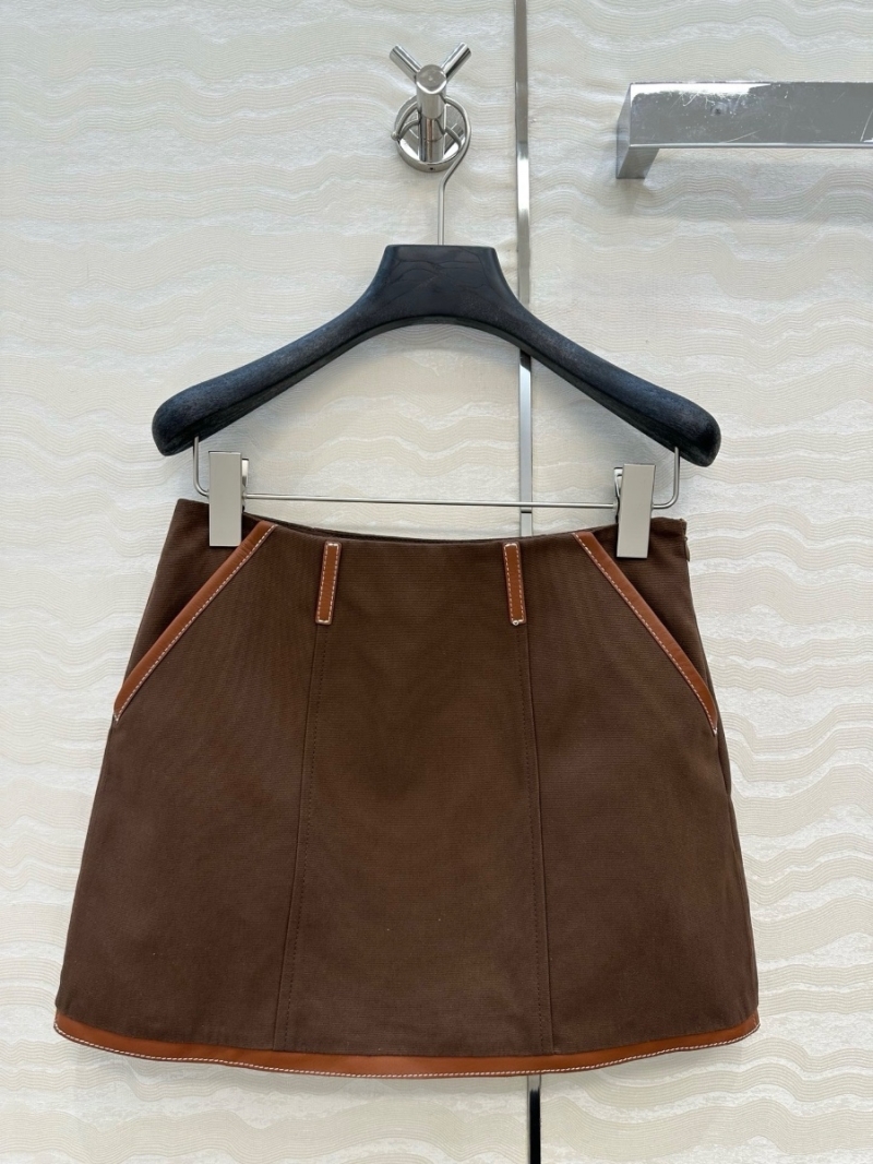 Miu Miu Exclusive Chocolate Brown Mini Skirt with Contrast Leather Trim