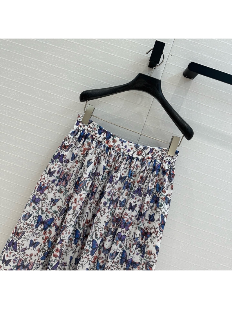Dior 25 Early Spring Papillon Toile de Jouy Butterfly Print Silk Cotton Maxi Skirt Multicolor