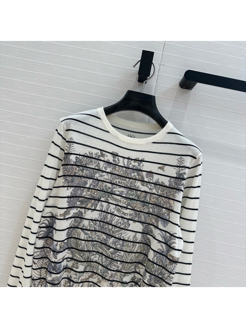 Dior 25 Early Spring Striped Floral Linen Knit Top