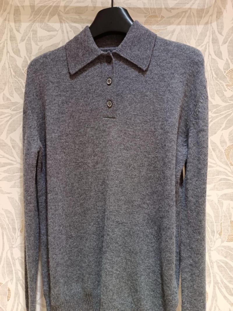 Prada Elegant Gray Polo Collar Cashmere Knit Sweater