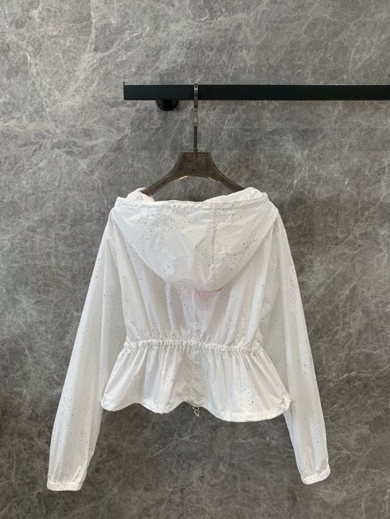 Miu Miu 24SS Spring/Summer Star Rhinestone Two-Pocket Zip-Up Sun Protection Jacket White