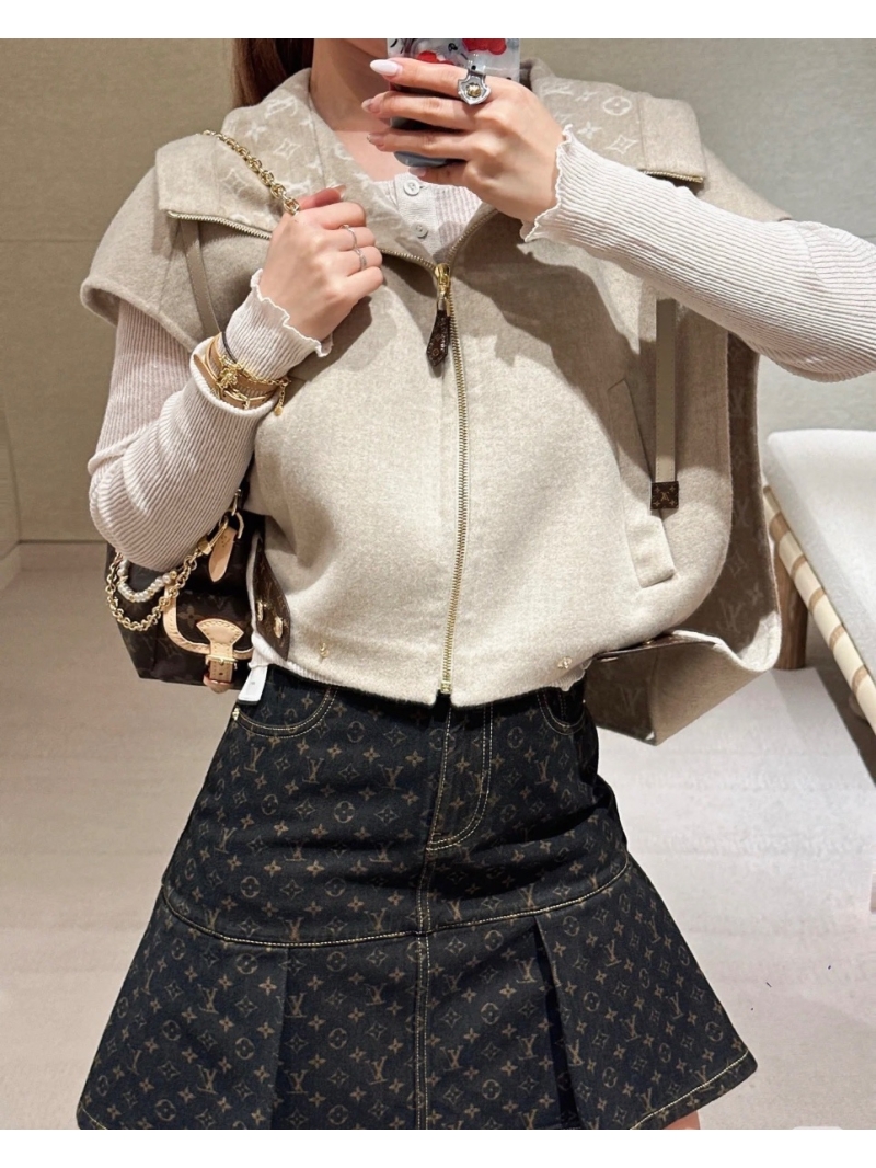 Louis Vuitton Autumn/Winter Hooded Cape Vest in Khaki - Monogram Jacquard with Custom Hardware