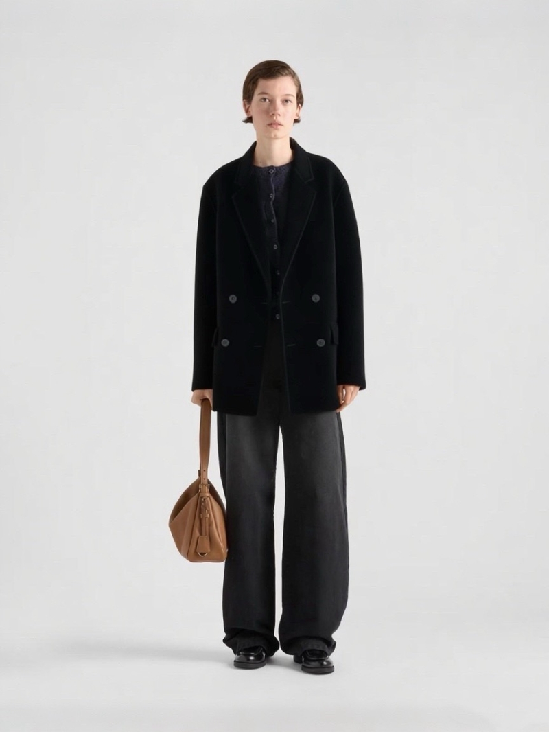 Prada Exclusive Limited Edition Double-Faced Cashmere Mid-Length Black Coat