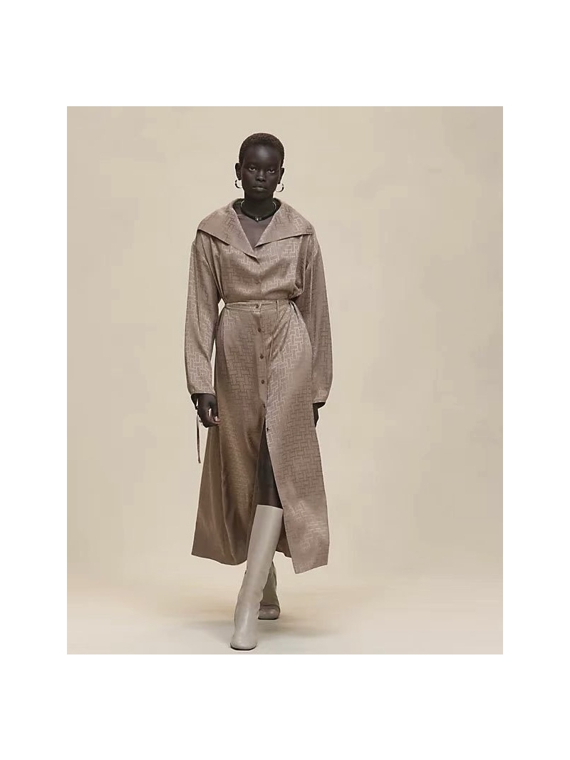 Hermès Exclusive H-Pattern Jacquard Belted Trench Dress in Brown