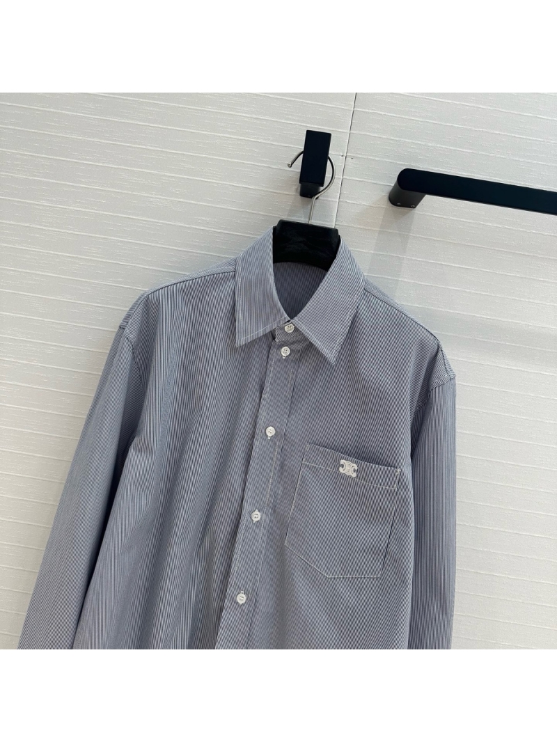 Celine Spring 2025 Blue Striped Cropped Shirt