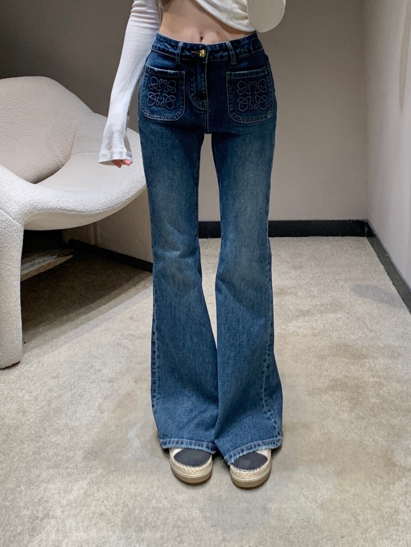 Loewe 25FW Logo-Embroidered Flared Denim Jeans in Medium Blue