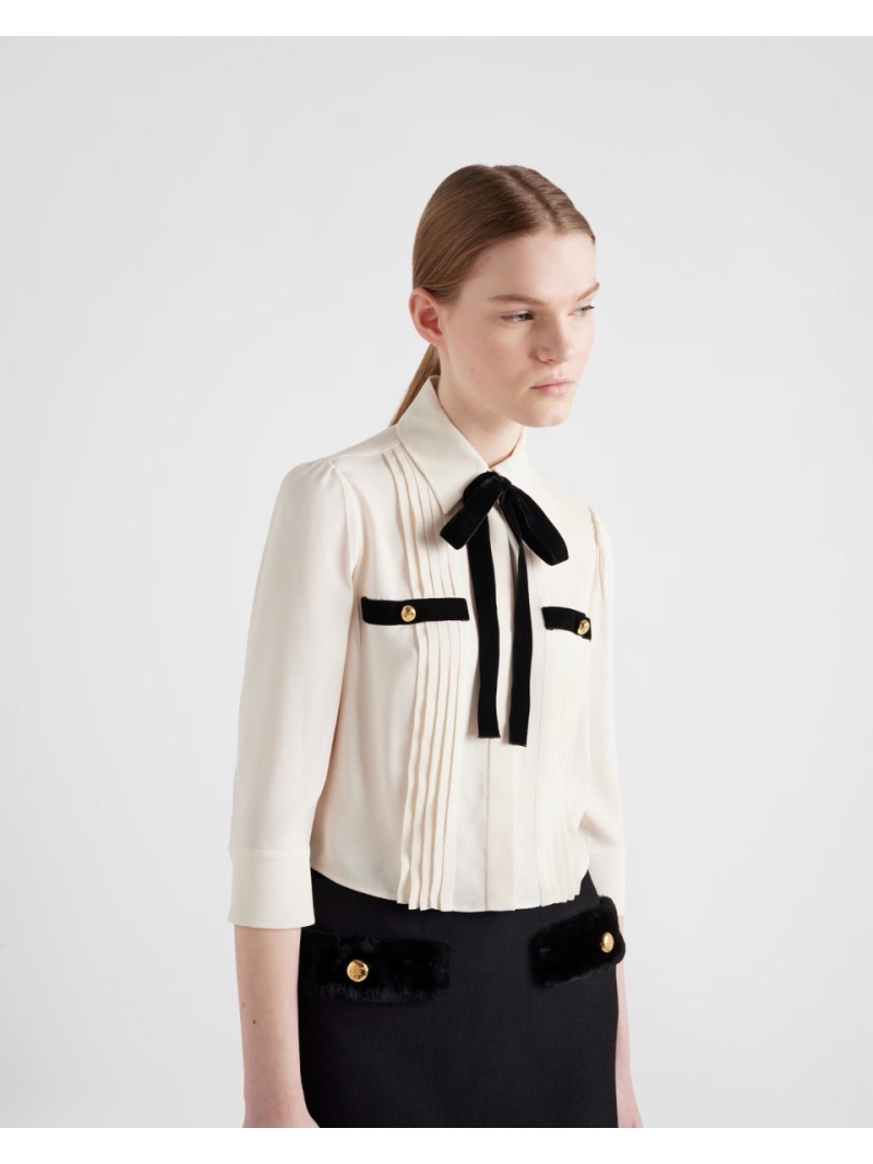 Prada Early Spring Beige Shirt with Velvet Bow