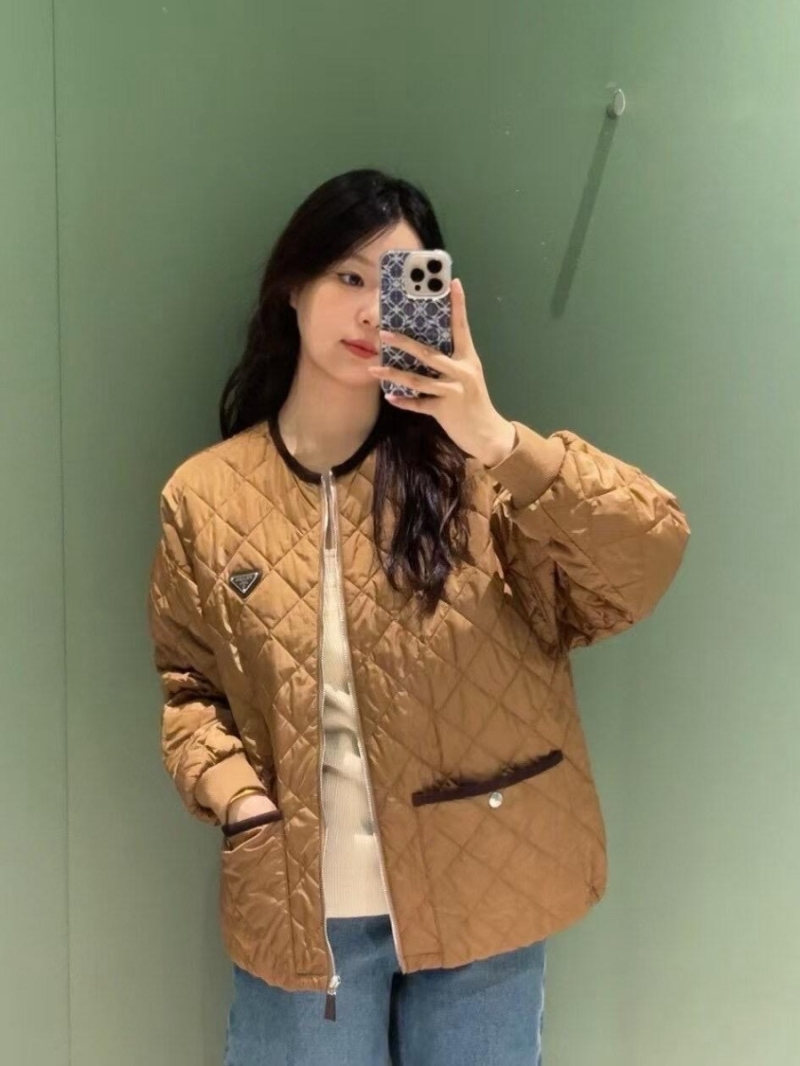 Prada Diamond-Quilted Caramel Bomber Jacket - Luxe Winter Essential