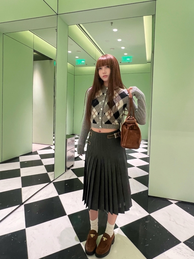 Prada Early Fall Argyle Pattern Cashmere Cardigan in Light Gray