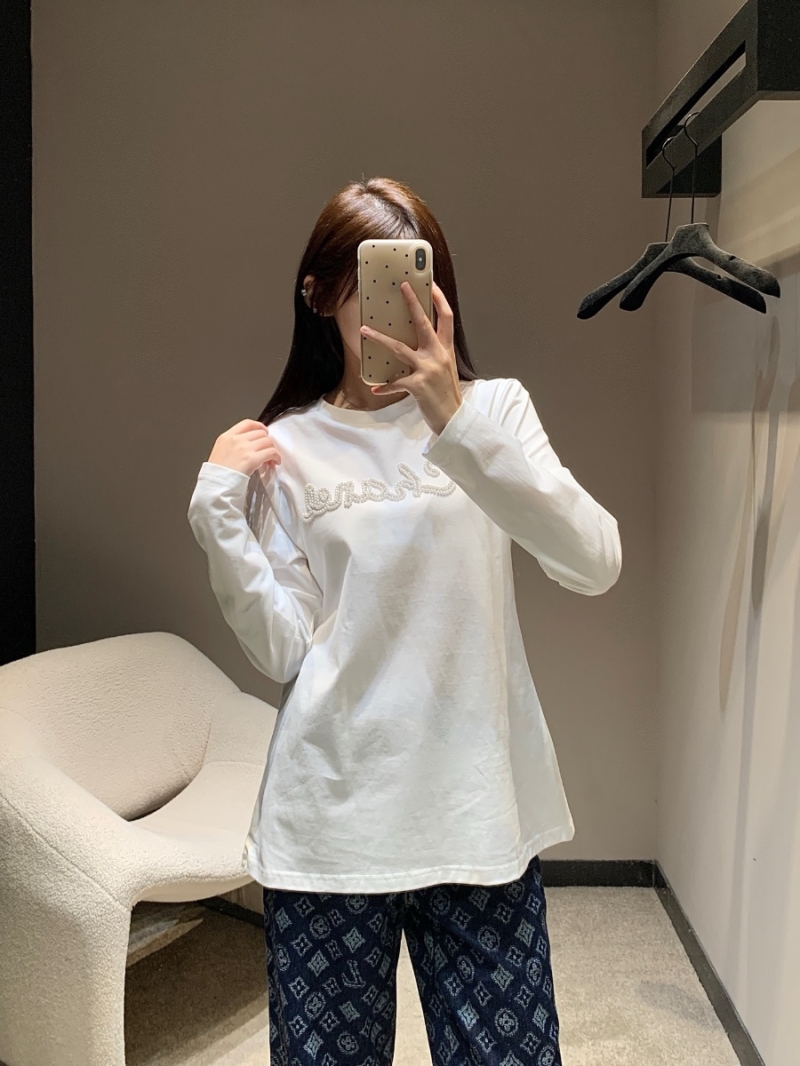 Chanel Luxe Embroidered Lettering Long-Sleeve T-Shirt in White