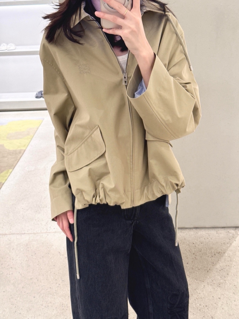 Loewe Exclusive Khaki Hooded Trench Coat with Light Blue Lining - Two-Way Wear Design