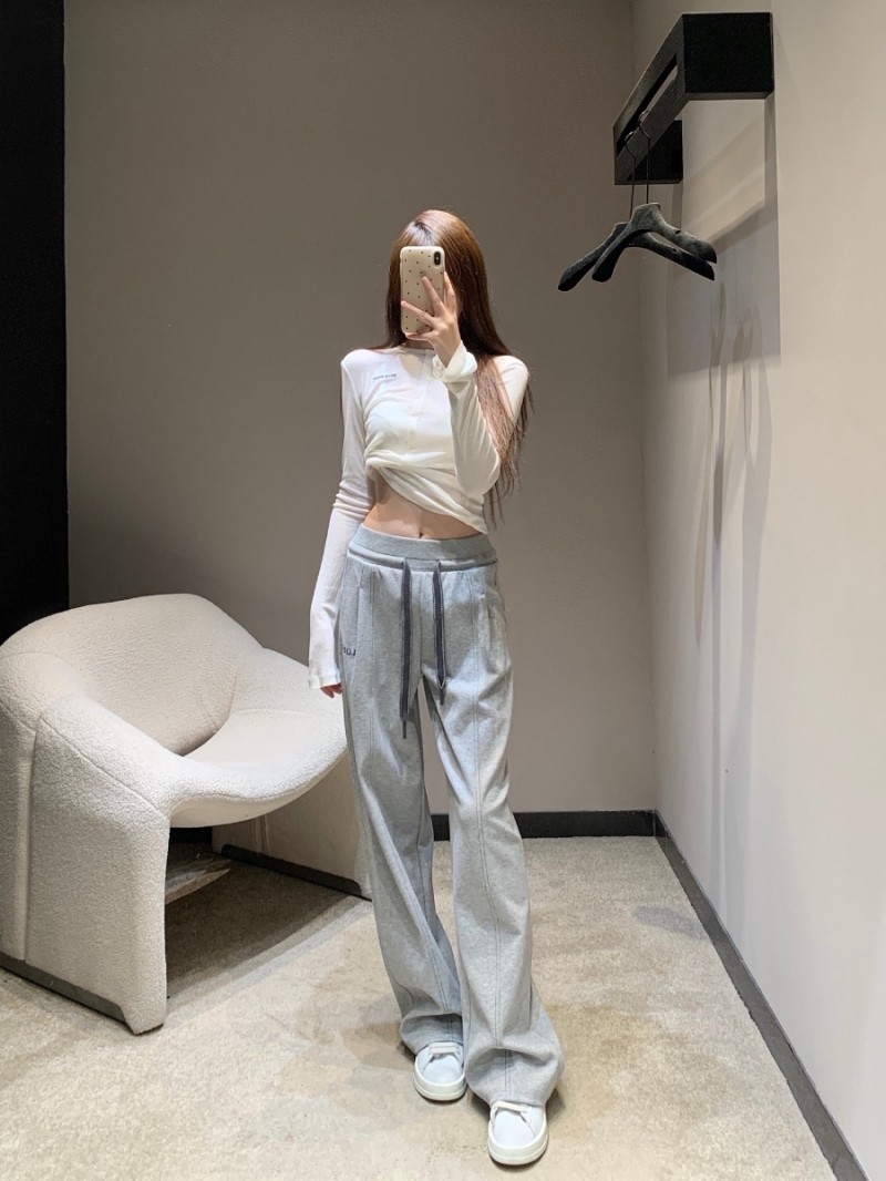 Loewe Early Autumn Limited Edition Contrast Color Drawstring Wide-Leg Pants - Light Gray