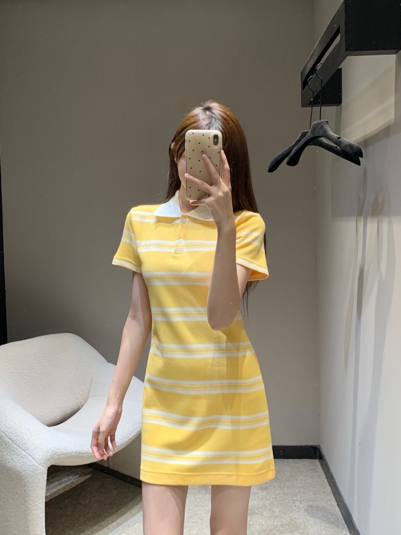 Miu Miu Exclusive Polo Dress in Sunny Yellow with Embroidered Logo and Stripes