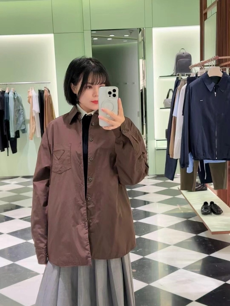Prada 25FW Early Autumn Slim-Fit Cotton Shirt Jacket in Rich Brown