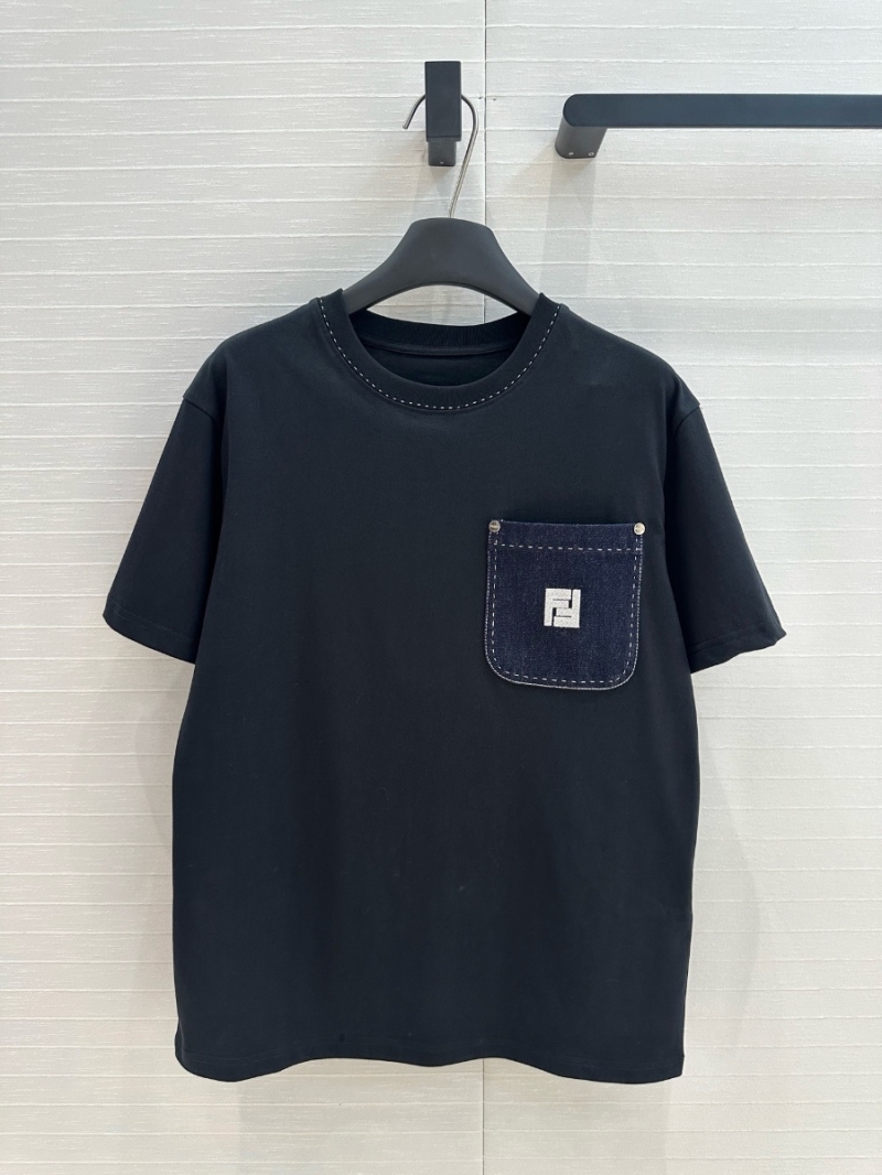 Fendi Spring/Summer 2025 Embroidered Logo Denim Pocket T-Shirt