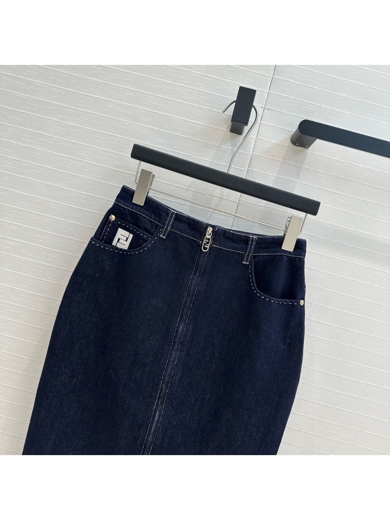 Fendi Spring/Summer 2025 Original Blue Denim Midi Skirt