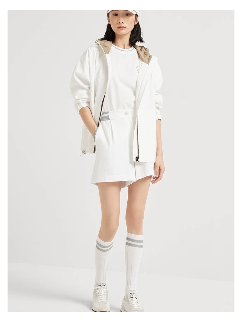 Brunello Cucinelli Exclusive Tennis Capsule Collection Logo-Embellished Nylon Windbreaker Jacket in White & Brown