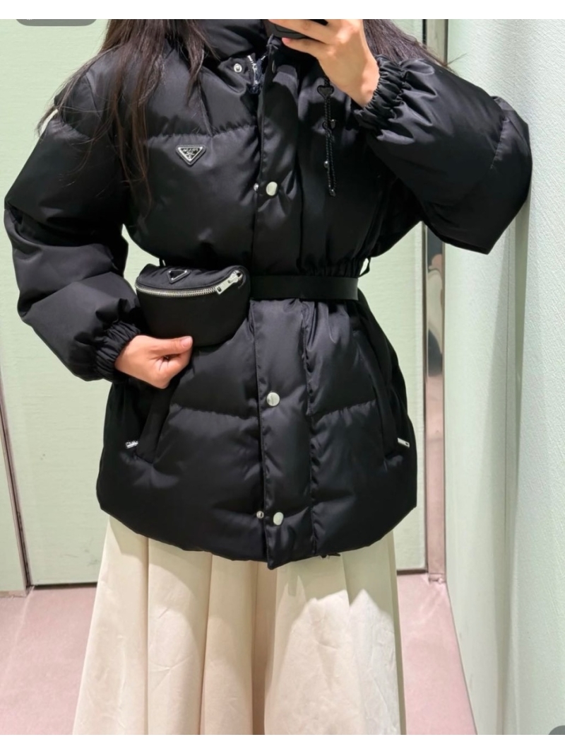 Prada Autumn Winter Re-Nylon Hooded Waist-Cinching Down Jacket