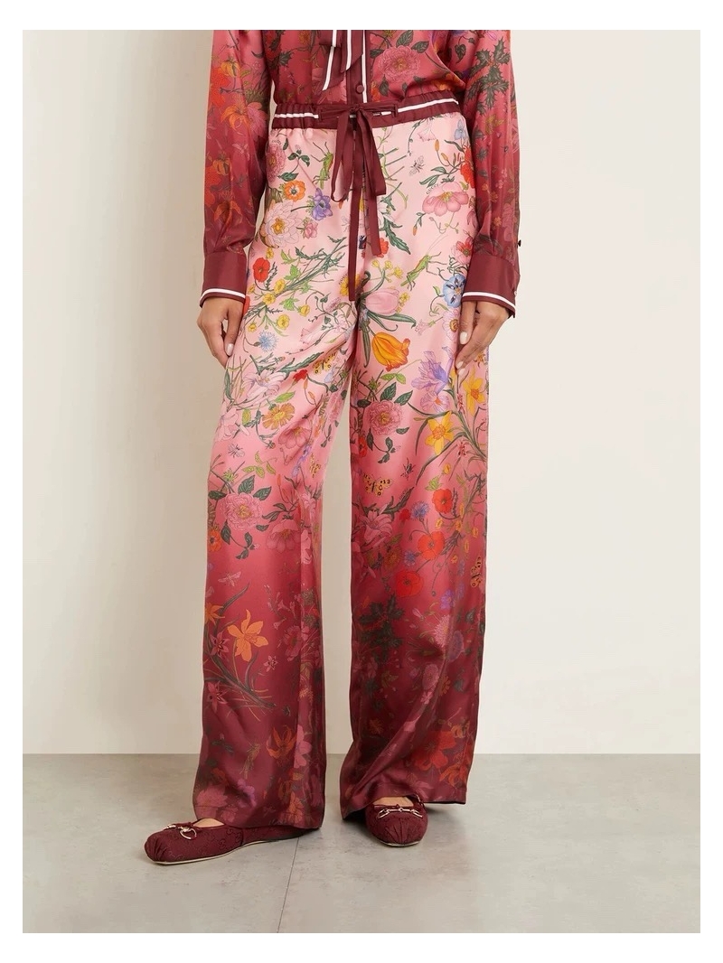 Gucci GG Romantic Vacation Print Silk Straight-Leg Pants
