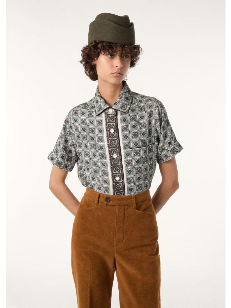 Loro Piana Exclusive High-Intelligence Old Money Style Print Silk Short Sleeve Shirt