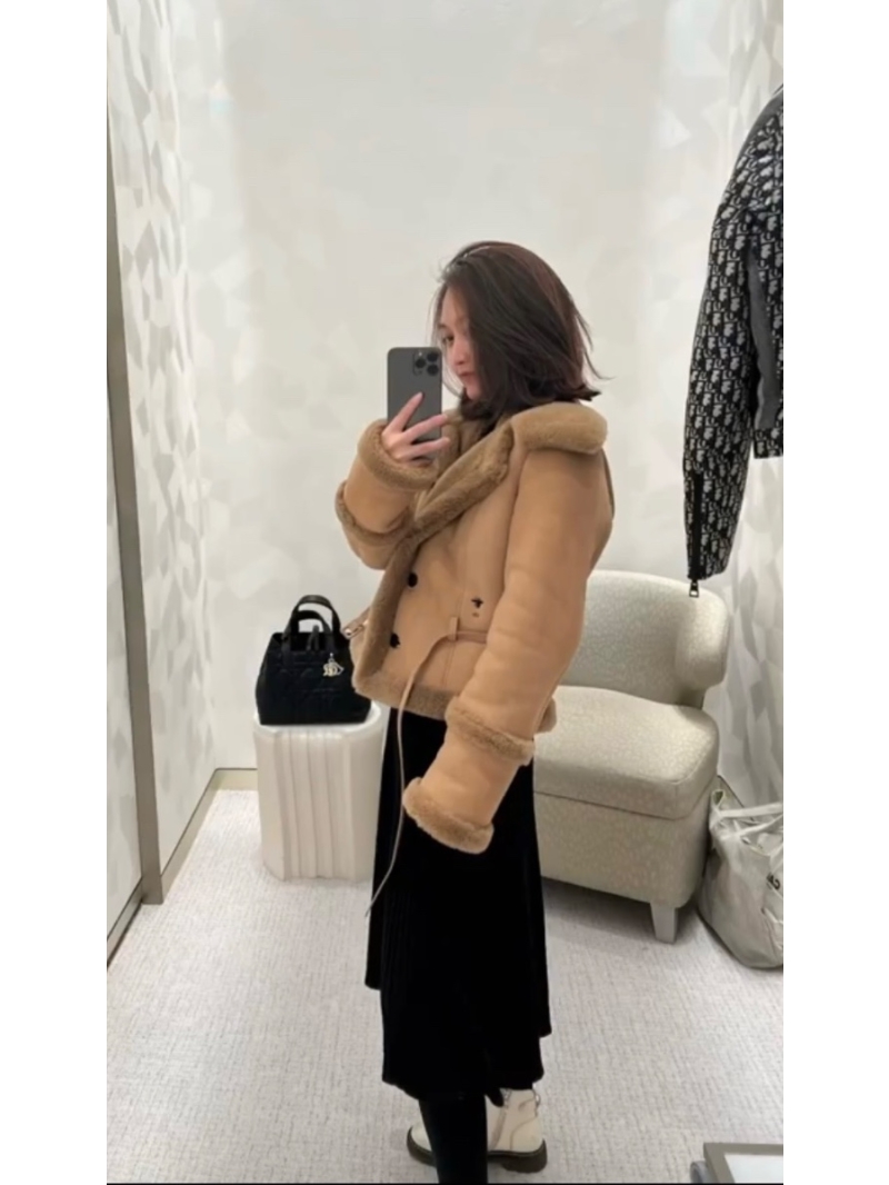 Dior Exclusive Limited Edition Shearling Bomber Jacket in Khaki - Luxe CD Bee Embroidered Detail