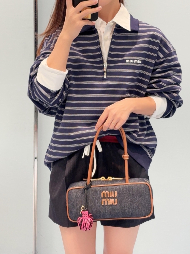 Miu Miu Striped Half-Zip Polo Shirt - Navy & White - Luxe High-Quality Fabric