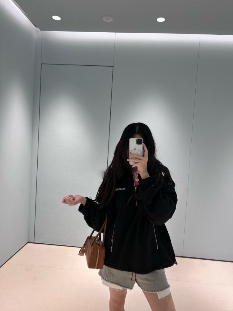 Miu Miu Half-Zip Embroidered Logo Sweatshirt in Black - Luxe Comfort with Adjustable Fit