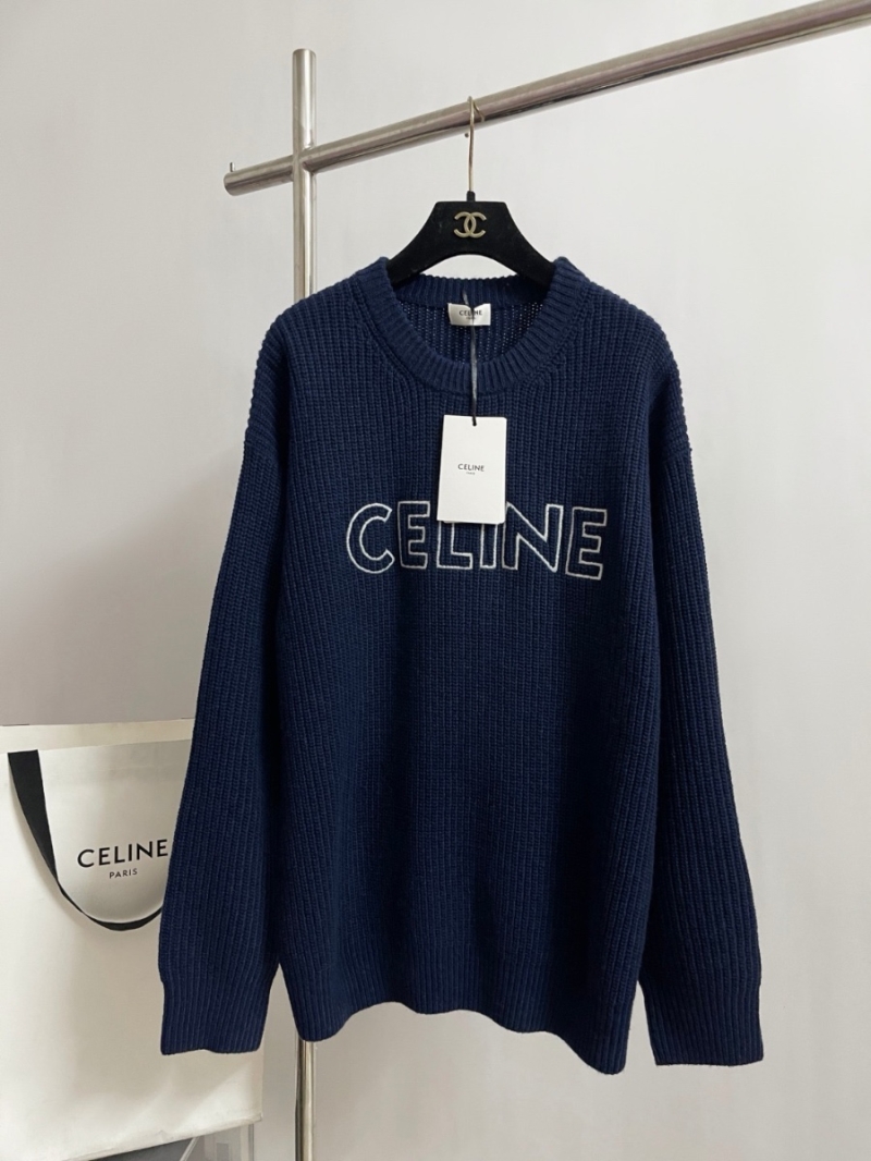 Celine Chunky Knit Wool Pullover with Embroidered Edging