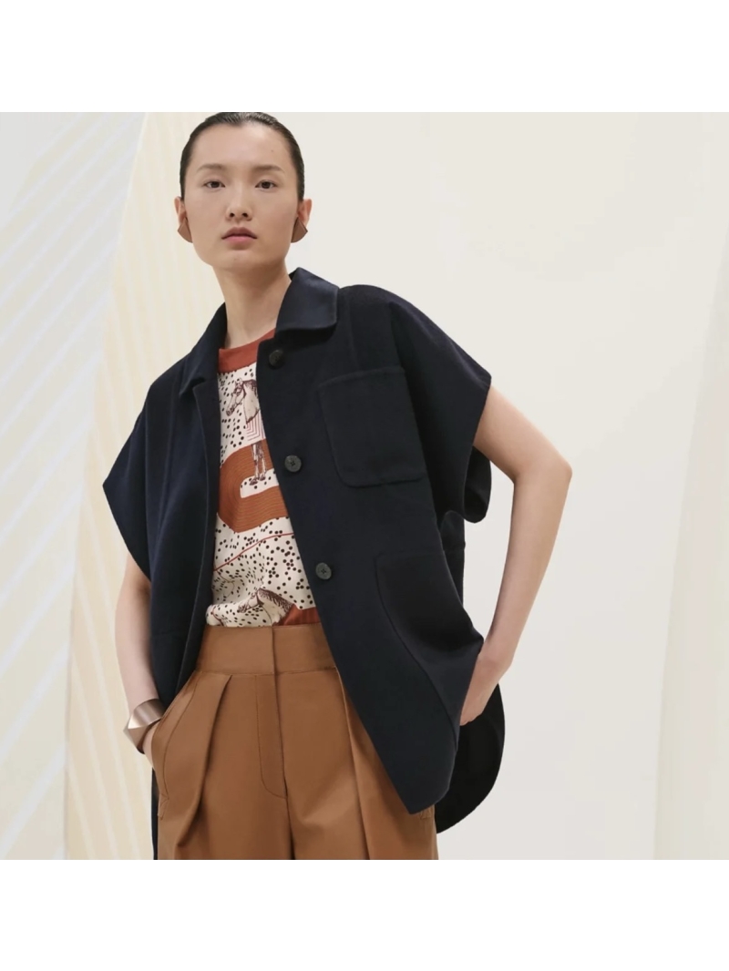 Hermès Handcrafted Double-Faced Wool & Cashmere Mid-Length Vest Coat in Black