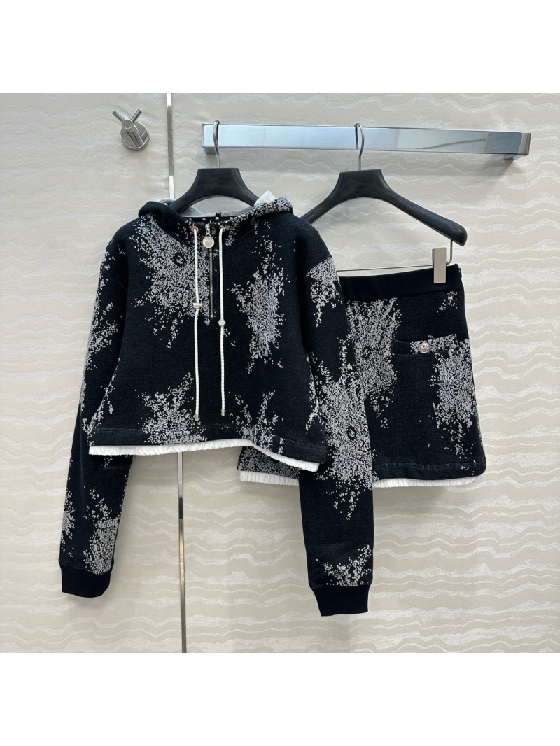 Chanel Coco Girl 25B Fireworks Short Hoodie - Luxe Jacquard Cotton Fleece with Pendant Accents