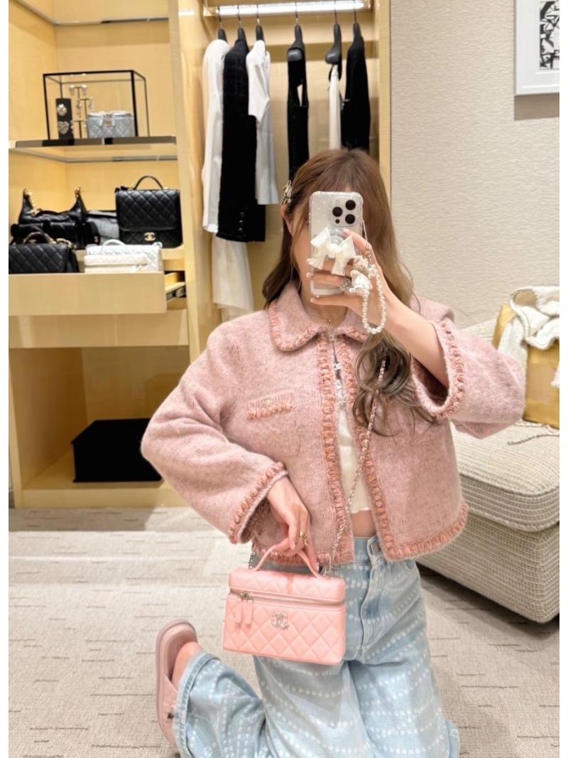 Chanel Coco Collection: Luxe Pink Knit Cardigan with Crystal CC Buttons