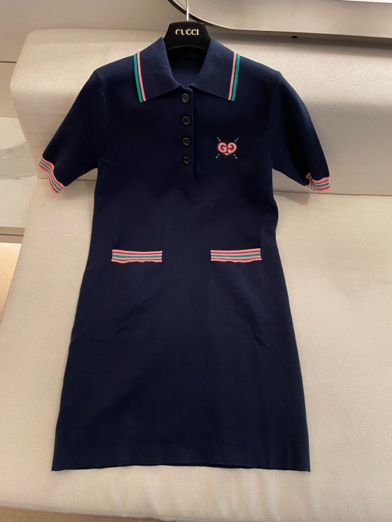Gucci Wool Knit Polo Dress with Contrast Trim