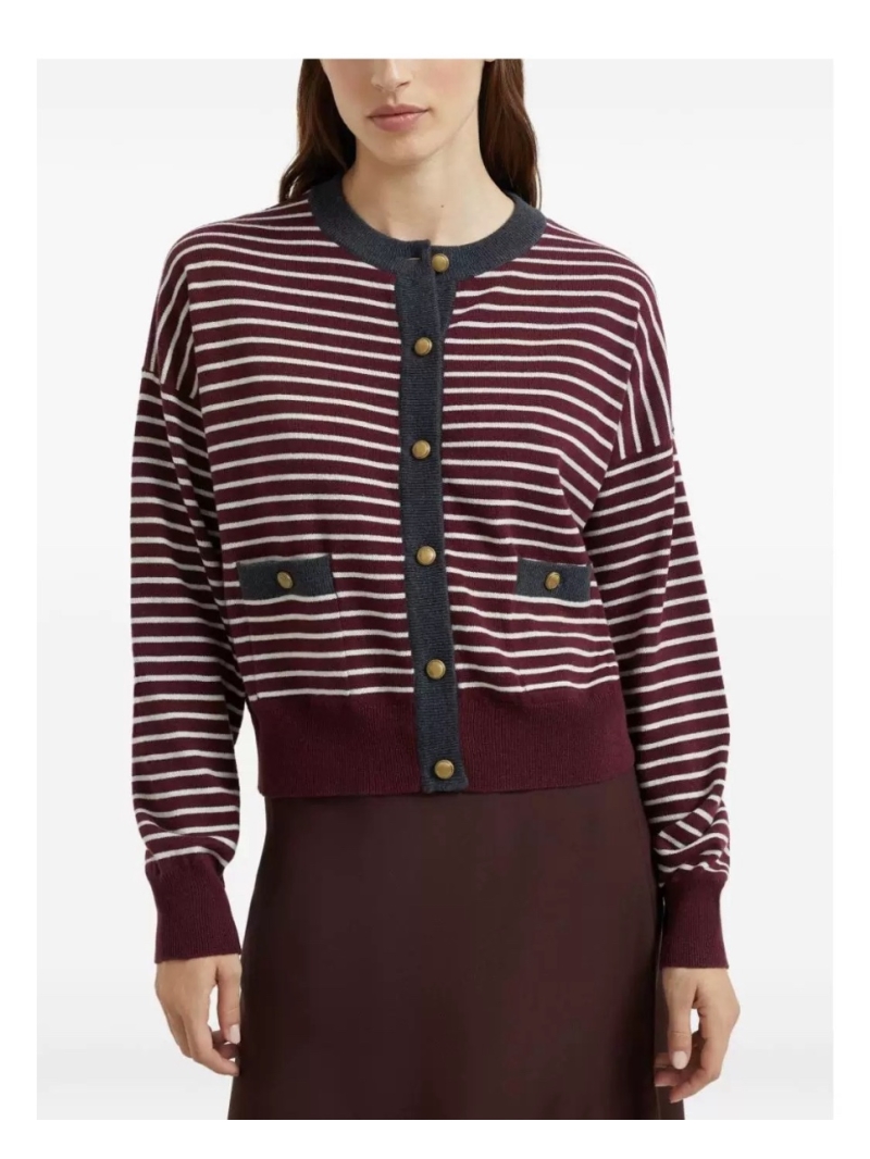 Brunello Cucinelli Exclusive Cashmere Striped Cardigan in Red & Gray