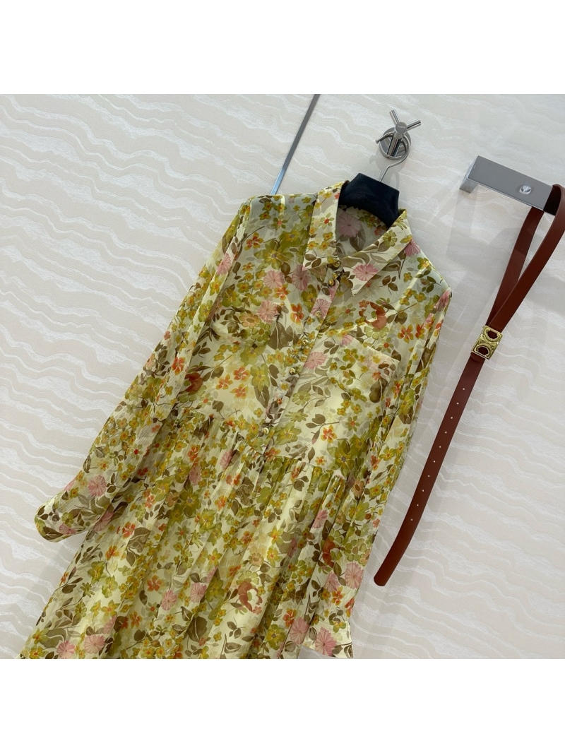 Celine 25 Spring Elegant French Silk Floral Dress Limited Edition