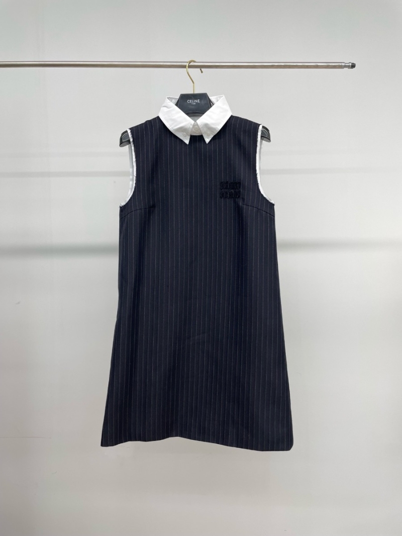 Miu Miu 2024 Detachable Collar Pinstripe Sleeveless Dress